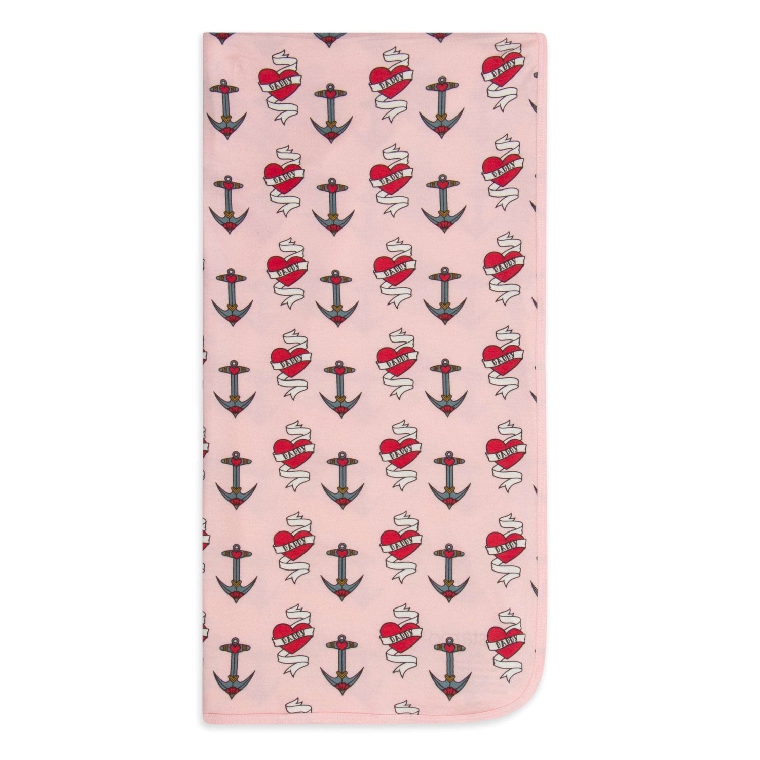 Square baby swaddle blanket with a daddy-themed print, spread flat to show its full pattern.