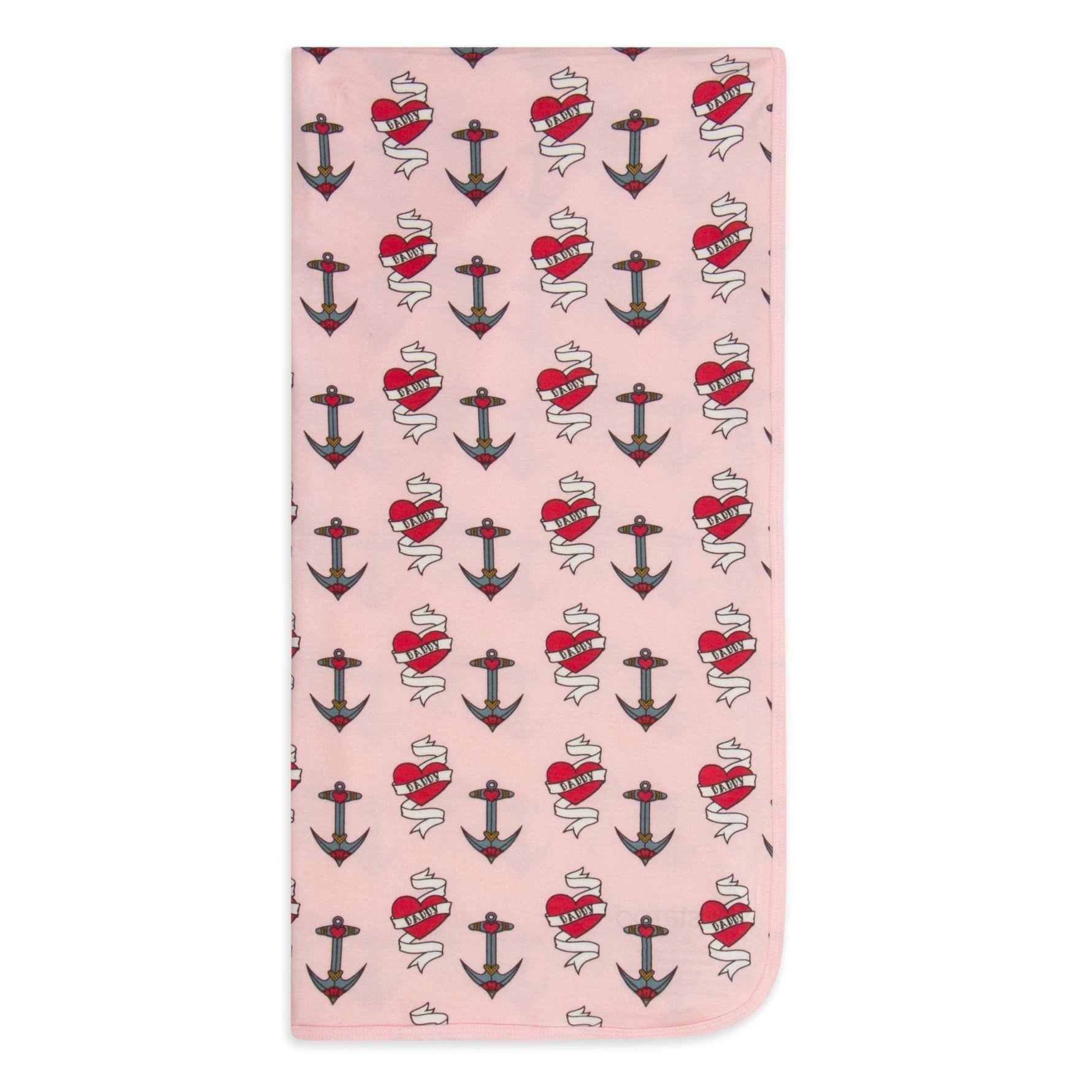 Square baby swaddle blanket with a daddy-themed print, spread flat to show its full pattern.