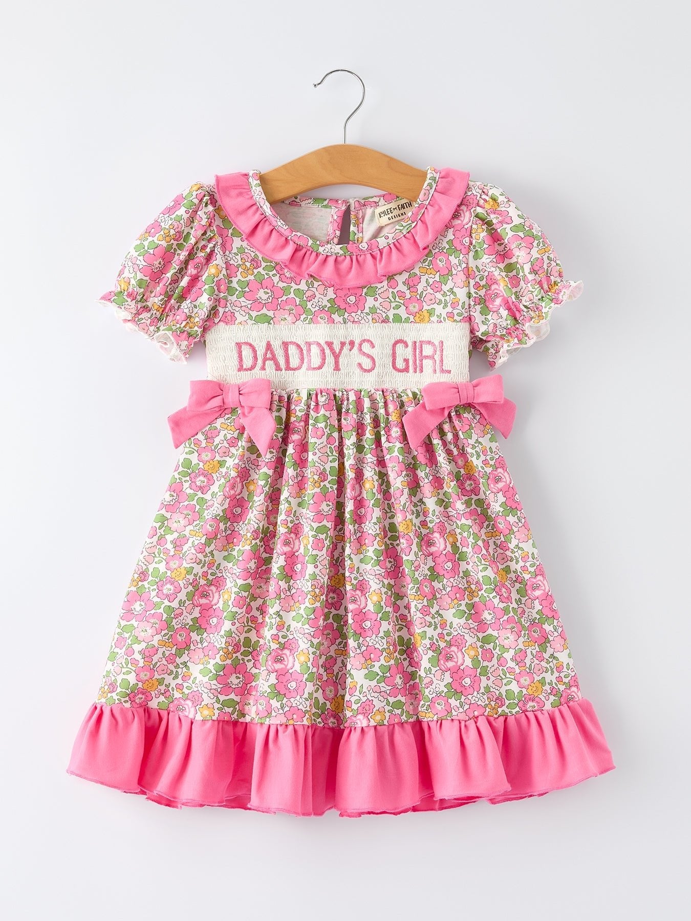 Organic "DADDY'S GIRL" Bow Embroidered Ruffle Collar Girl Dress - Rylee Faith Designs 2