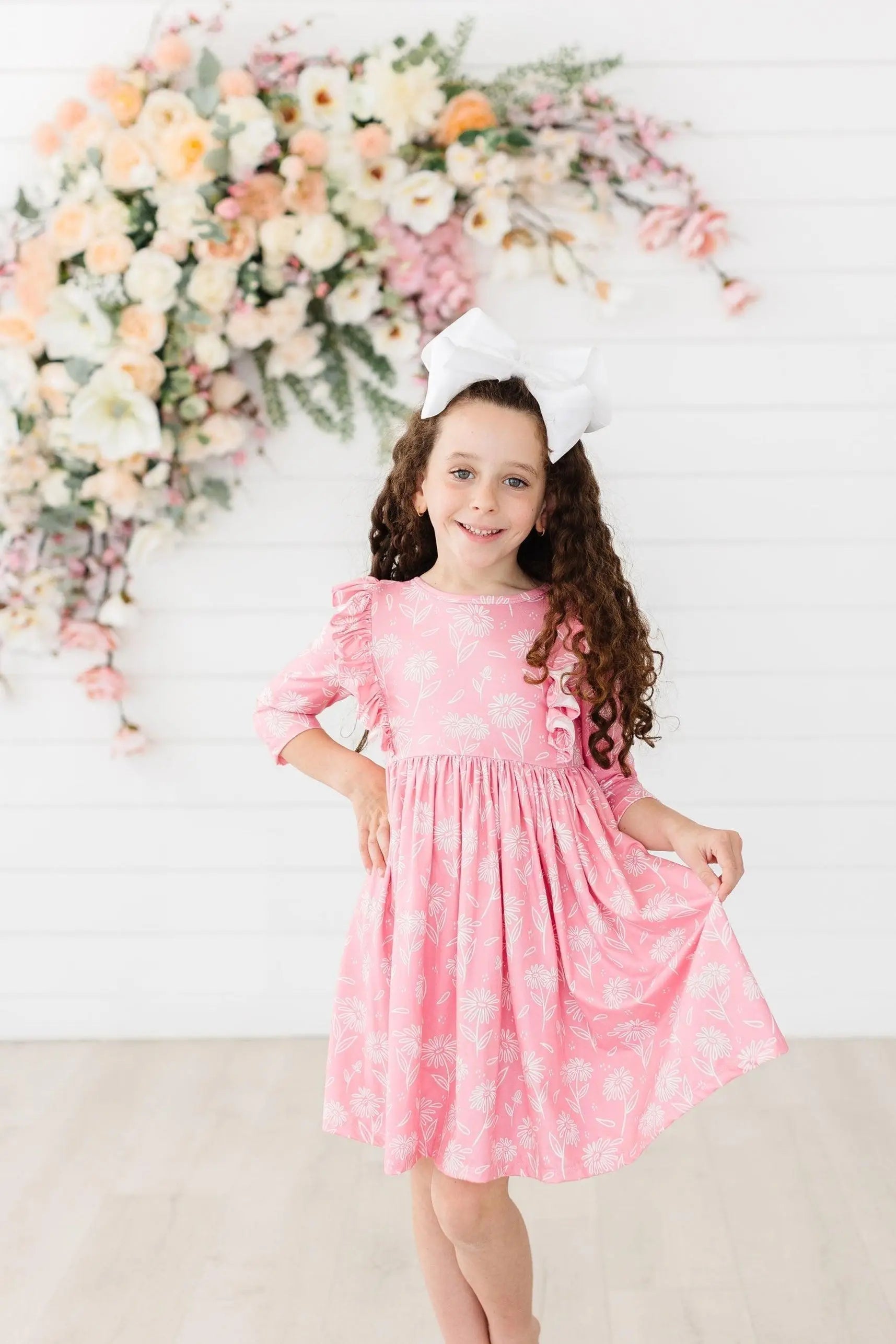 Mila & Rose ® Dahlia Doodles 3/4 Sleeve Ruffle Twirl Dress - 