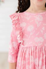 Mila & Rose ® Dahlia Doodles 3/4 Sleeve Ruffle Twirl Dress - 
