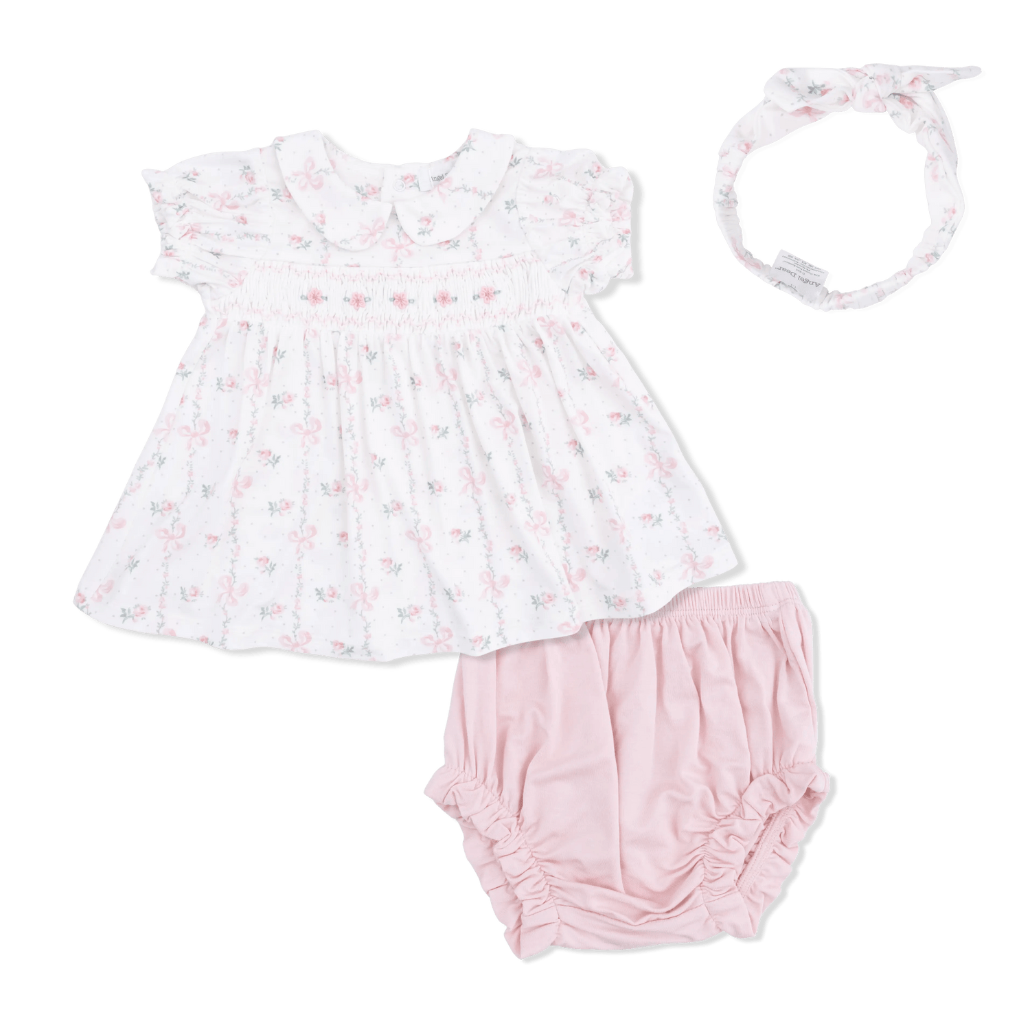 Angel Dear Dainty Buds and Bows - Smocked Dress Set and Headband - 