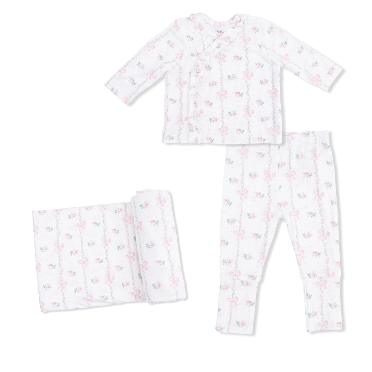 Angel Dear Dainty Buds and Bows - Take Me Home Set with Convertible Pant & Swaddle Blanket Set - 