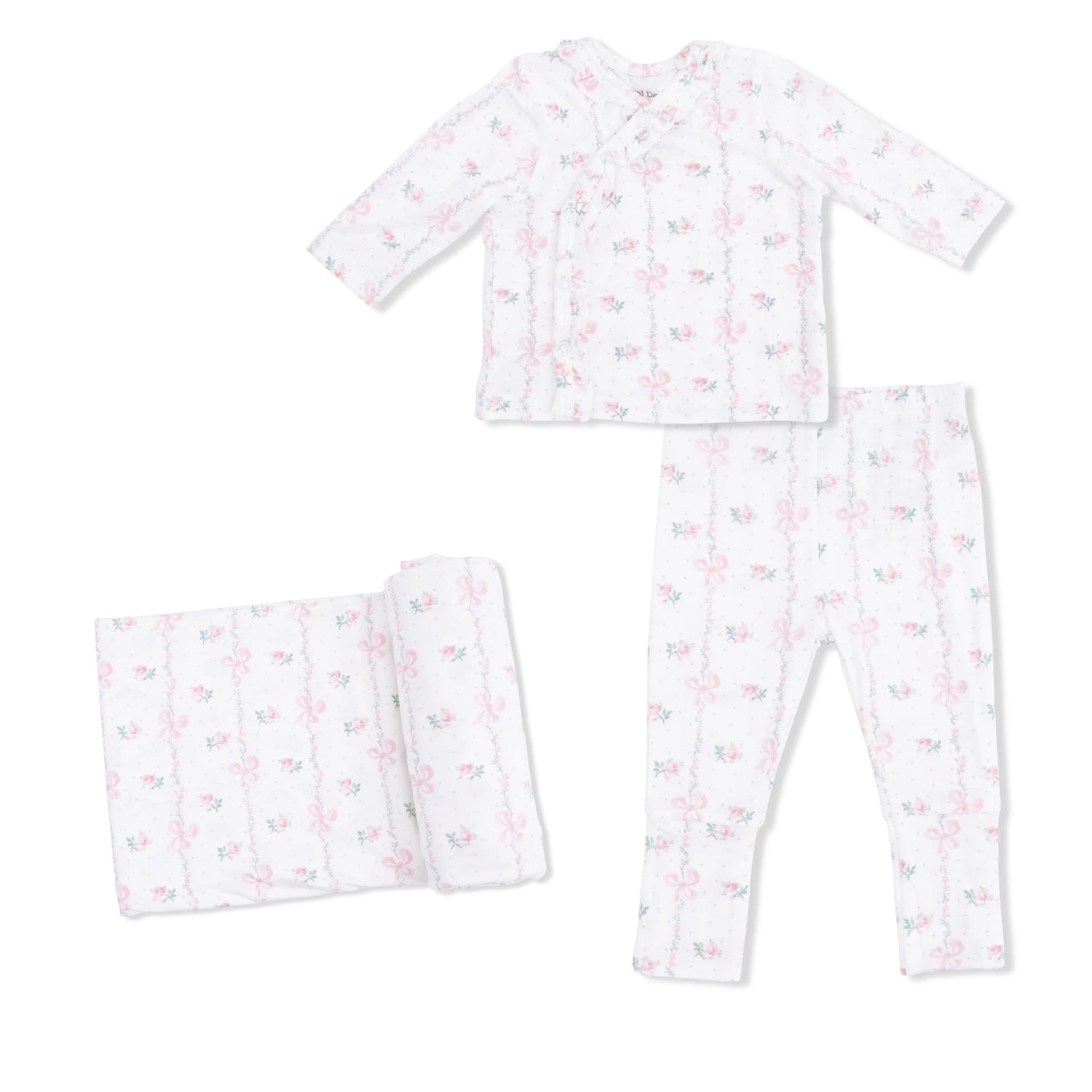 Angel Dear Dainty Buds and Bows - Take Me Home Set with Convertible Pant & Swaddle Blanket Set - 