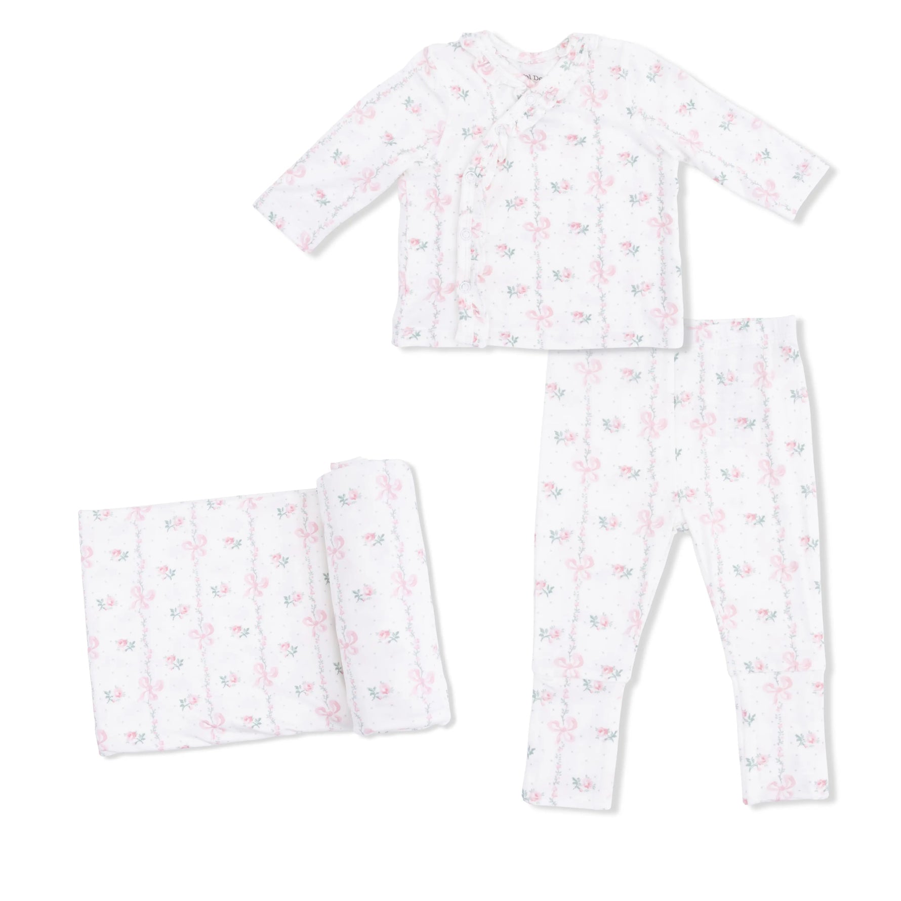 Angel Dear Dainty Buds and Bows - Take Me Home Set with Convertible Pant & Swaddle Blanket Set - 