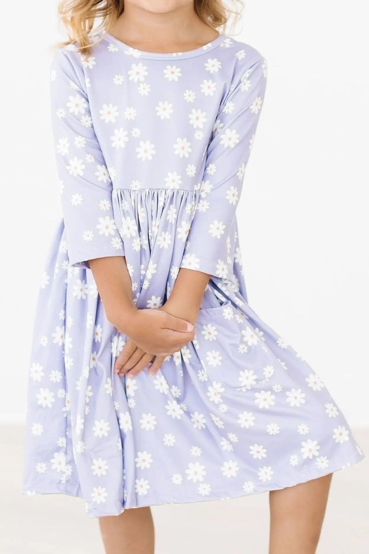 Mila & Rose ® Dainty Daisies 3/4 Sleeve Pocket Twirl Dress - 