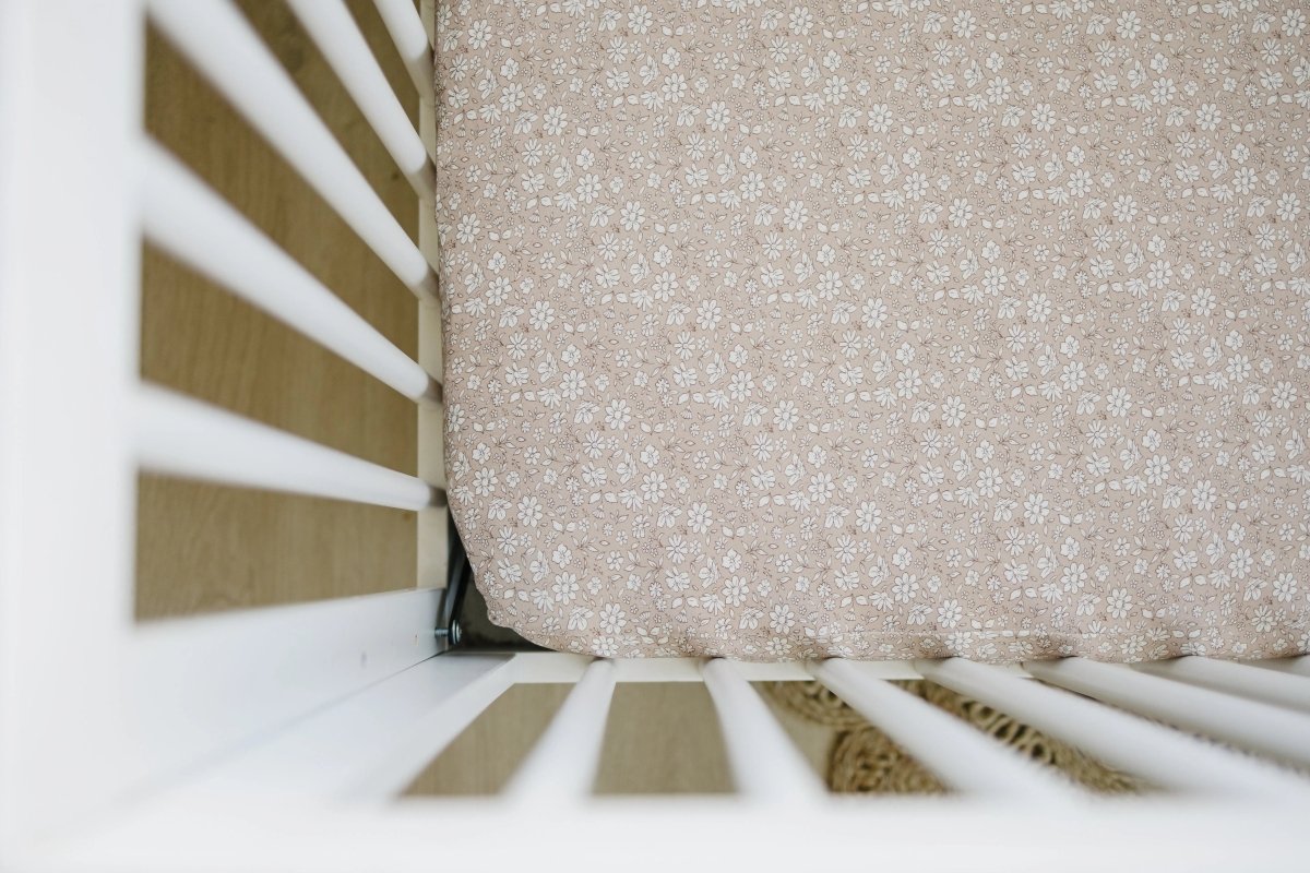 Little Joy Co. Dainty Ditsy Bamboo Crib Sheet Beige Floral Print Pattern - Everetts Place Boutique - 