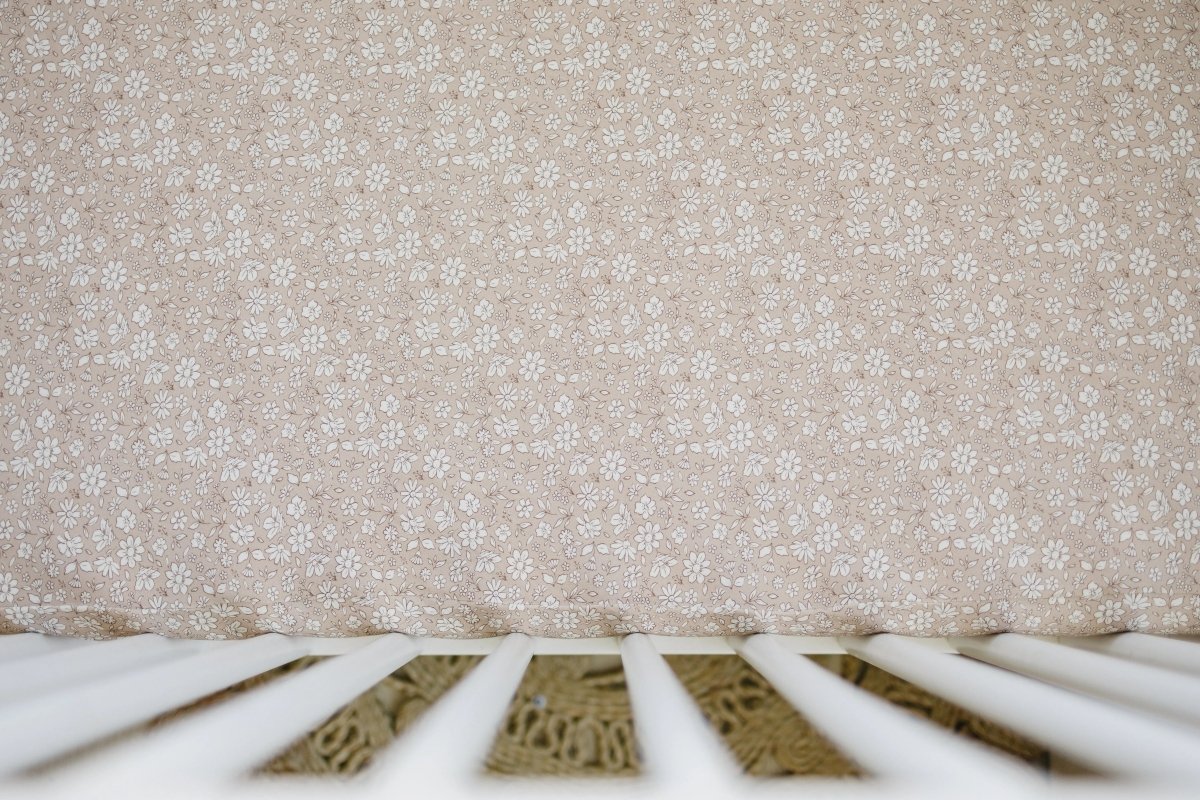 Little Joy Co. Dainty Ditsy Bamboo Crib Sheet Beige Floral Print Pattern - Everetts Place Boutique - 