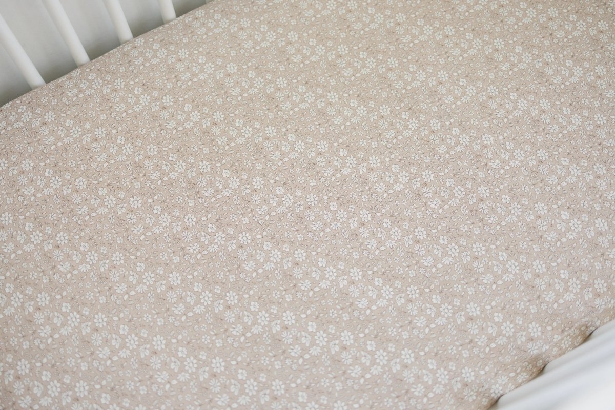 Little Joy Co. Dainty Ditsy Bamboo Crib Sheet Beige Floral Print Pattern - Everetts Place Boutique - 