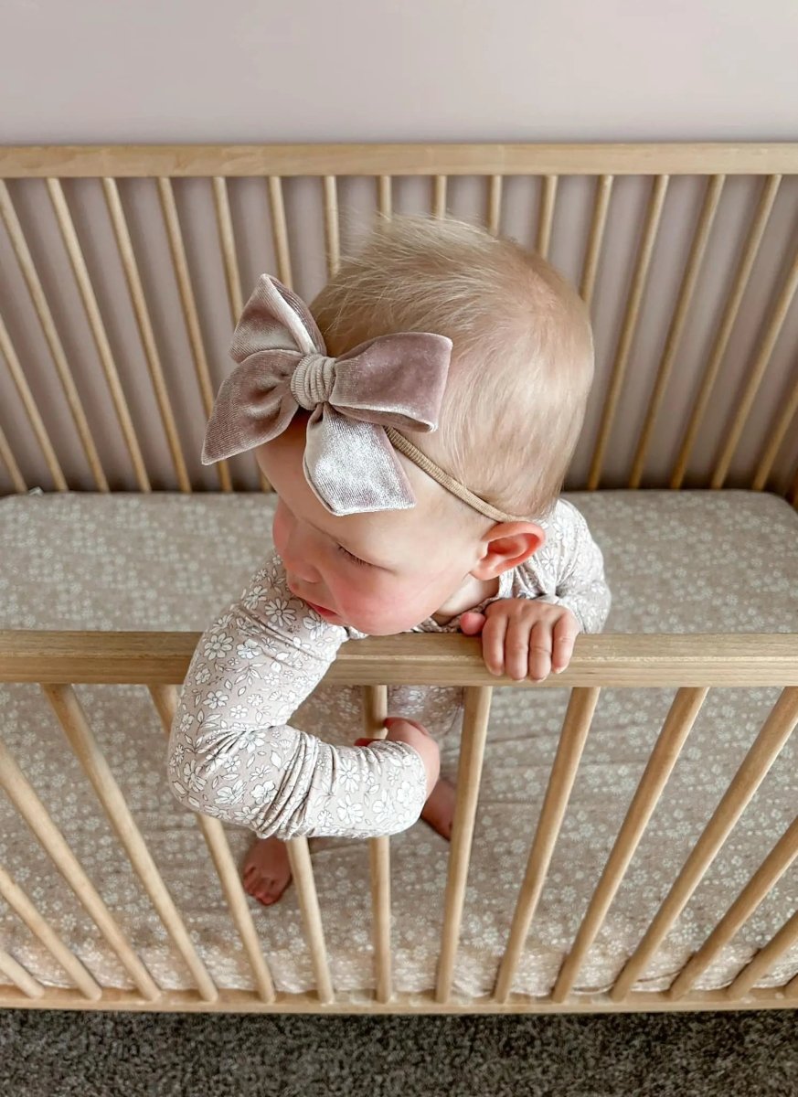 Little Joy Co. Dainty Ditsy Bamboo Crib Sheet Beige Floral Print Pattern - Everetts Place Boutique - 