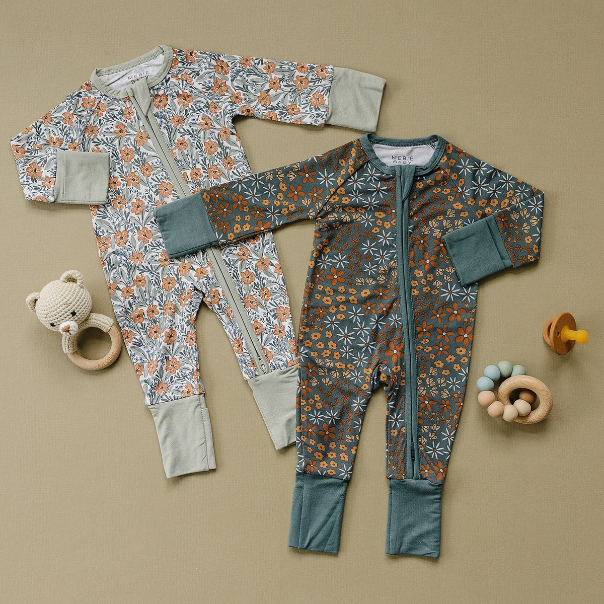 Mebie Baby Dainty Meadow Bamboo Zipper Baby Sleepwear for Newborns to 18 Months - 