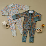 Mebie Baby Dainty Meadow Bamboo Zipper Baby Sleepwear for Newborns to 18 Months - 
