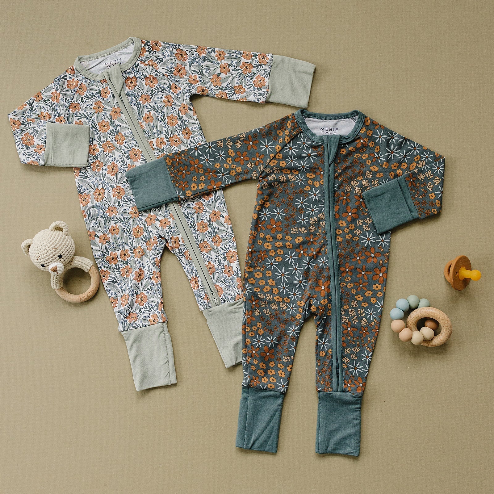 Mebie Baby Dainty Meadow Bamboo Zipper Baby Sleepwear for Newborns to 18 Months - 