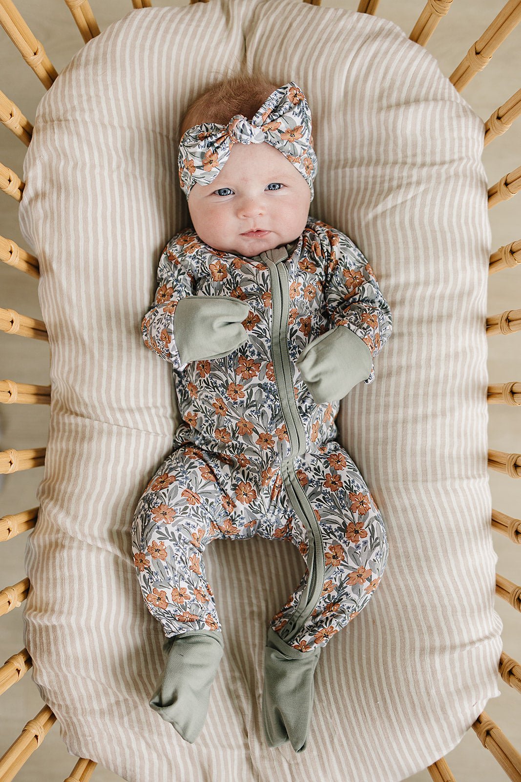Mebie Baby Dainty Meadow Bamboo Zipper Baby Sleepwear for Newborns to 18 Months - 