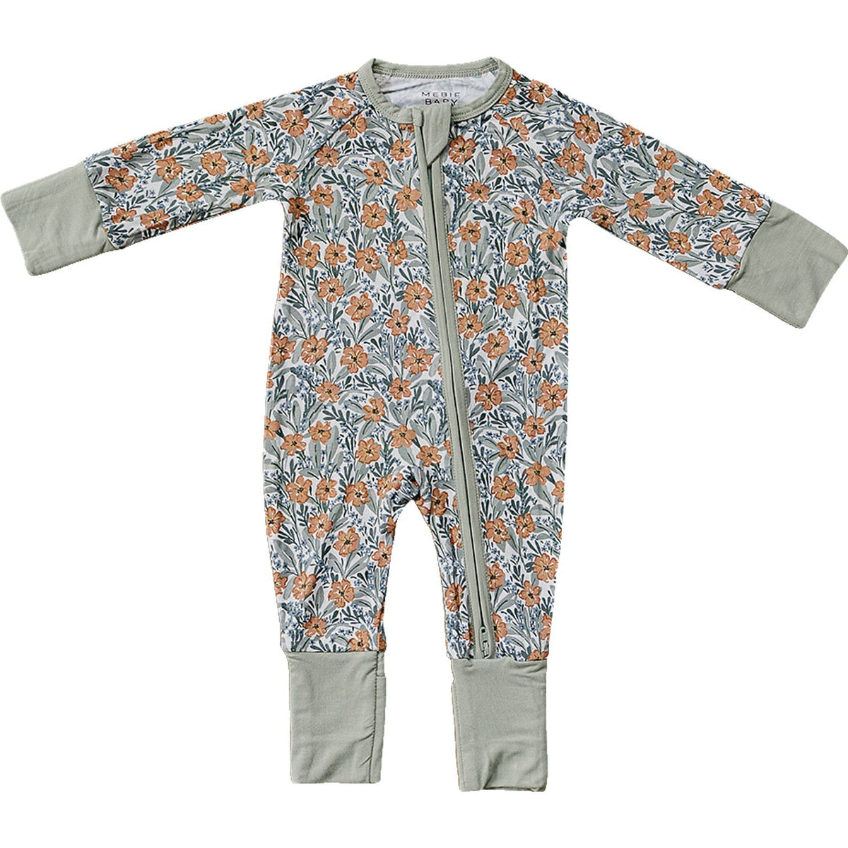 Mebie Baby Dainty Meadow Bamboo Zipper Baby Sleepwear for Newborns to 18 Months - 