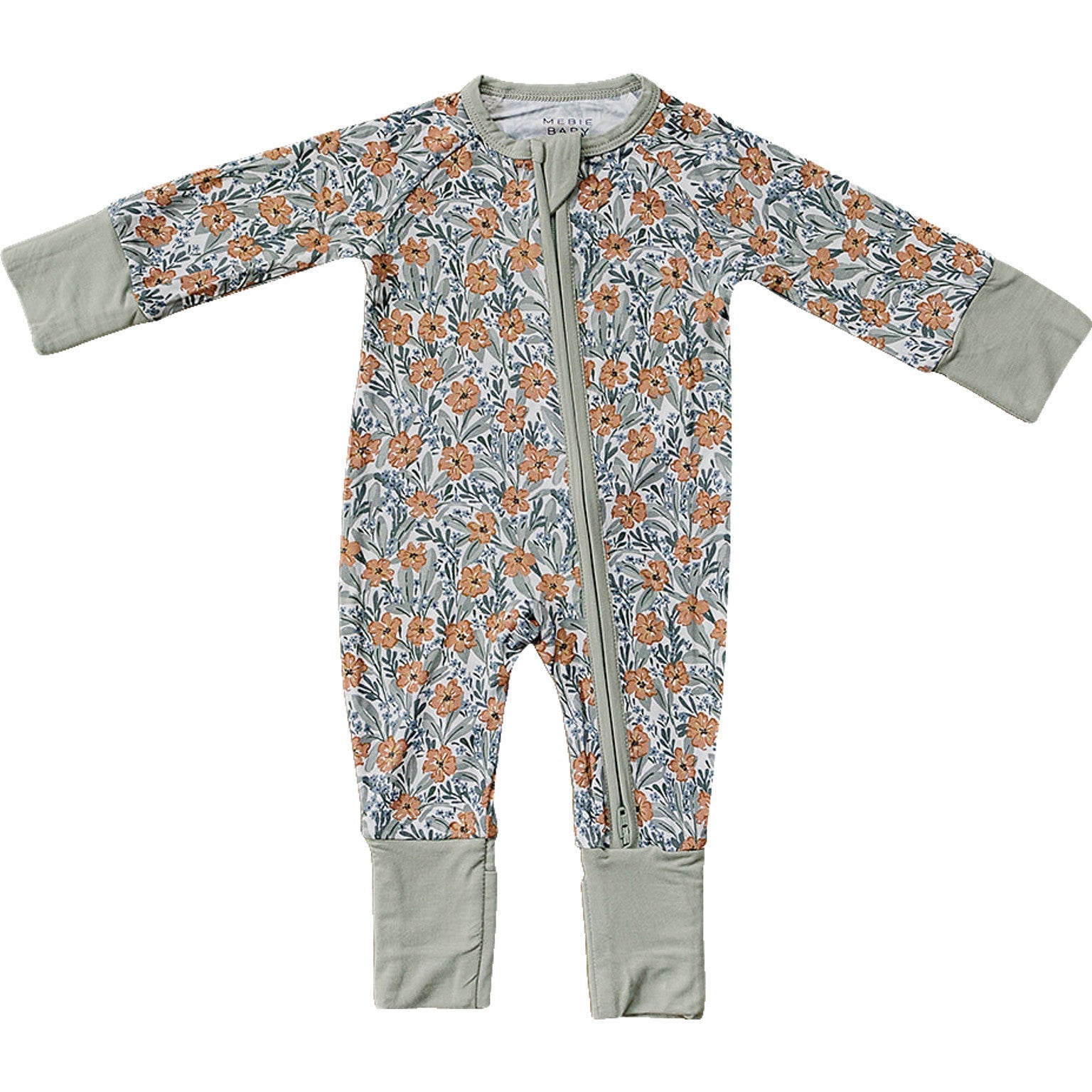 Mebie Baby Dainty Meadow Bamboo Zipper Baby Sleepwear for Newborns to 18 Months - 