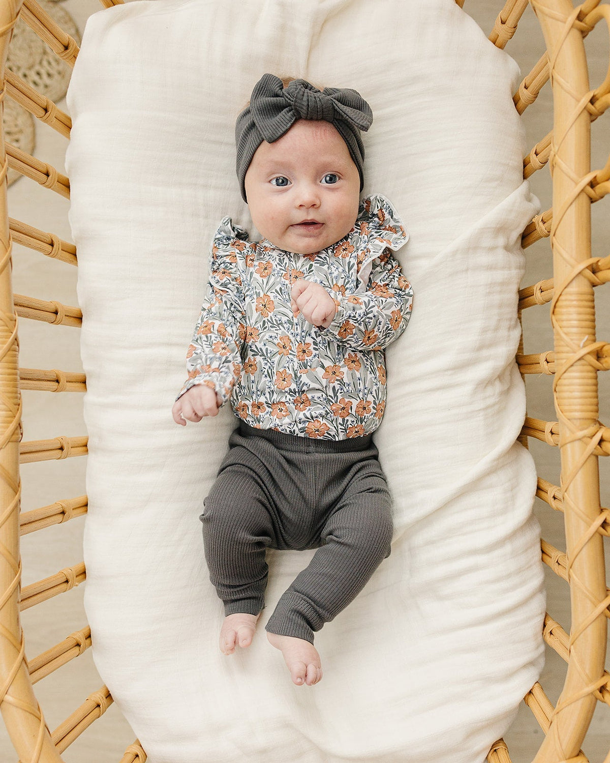 Mebie Baby Dainty Meadow Navy Floral Ruffle Sleeve Bamboo Baby Bodysuit - 
