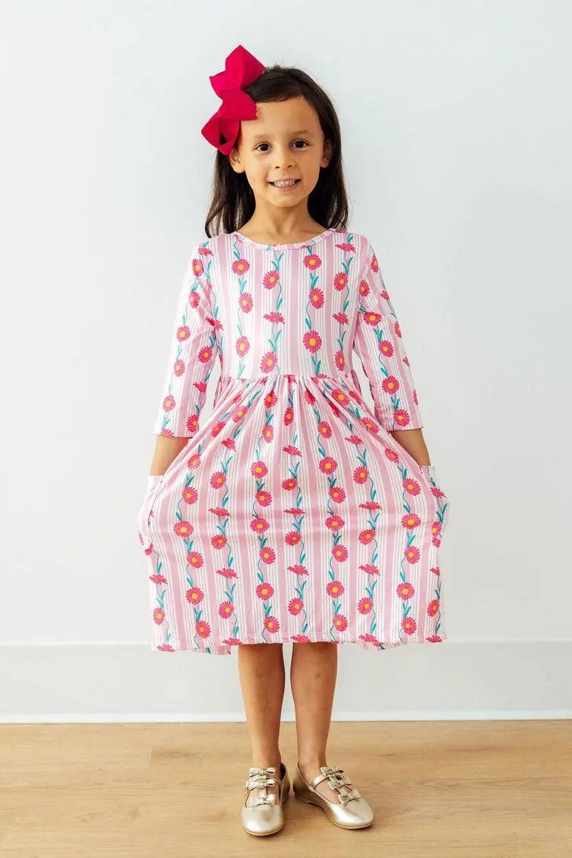 Mila & Rose ® Daisy Chain 3/4 Sleeve Pocket Twirl Dress - 