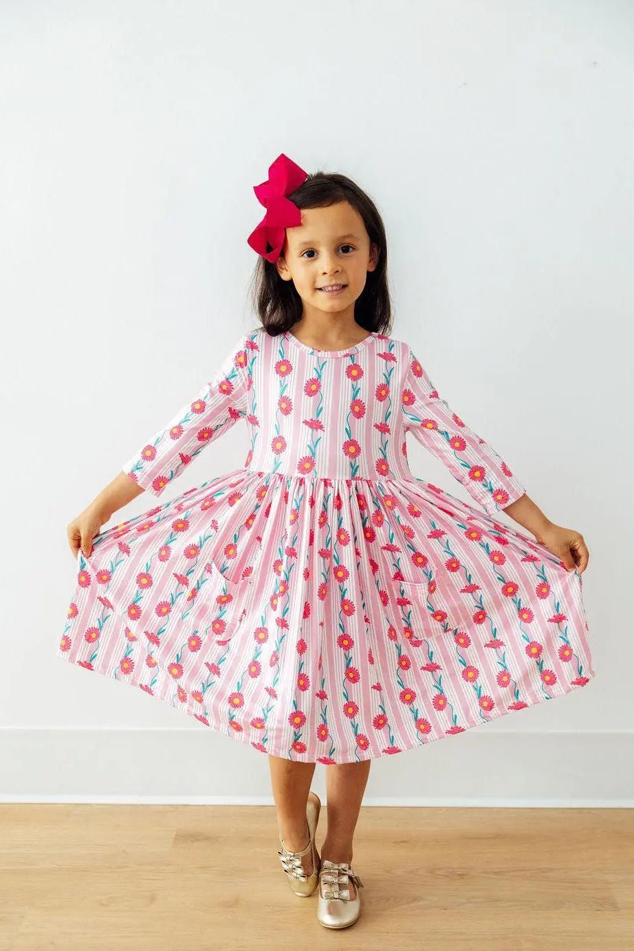 Mila & Rose ® Daisy Chain 3/4 Sleeve Pocket Twirl Dress - 