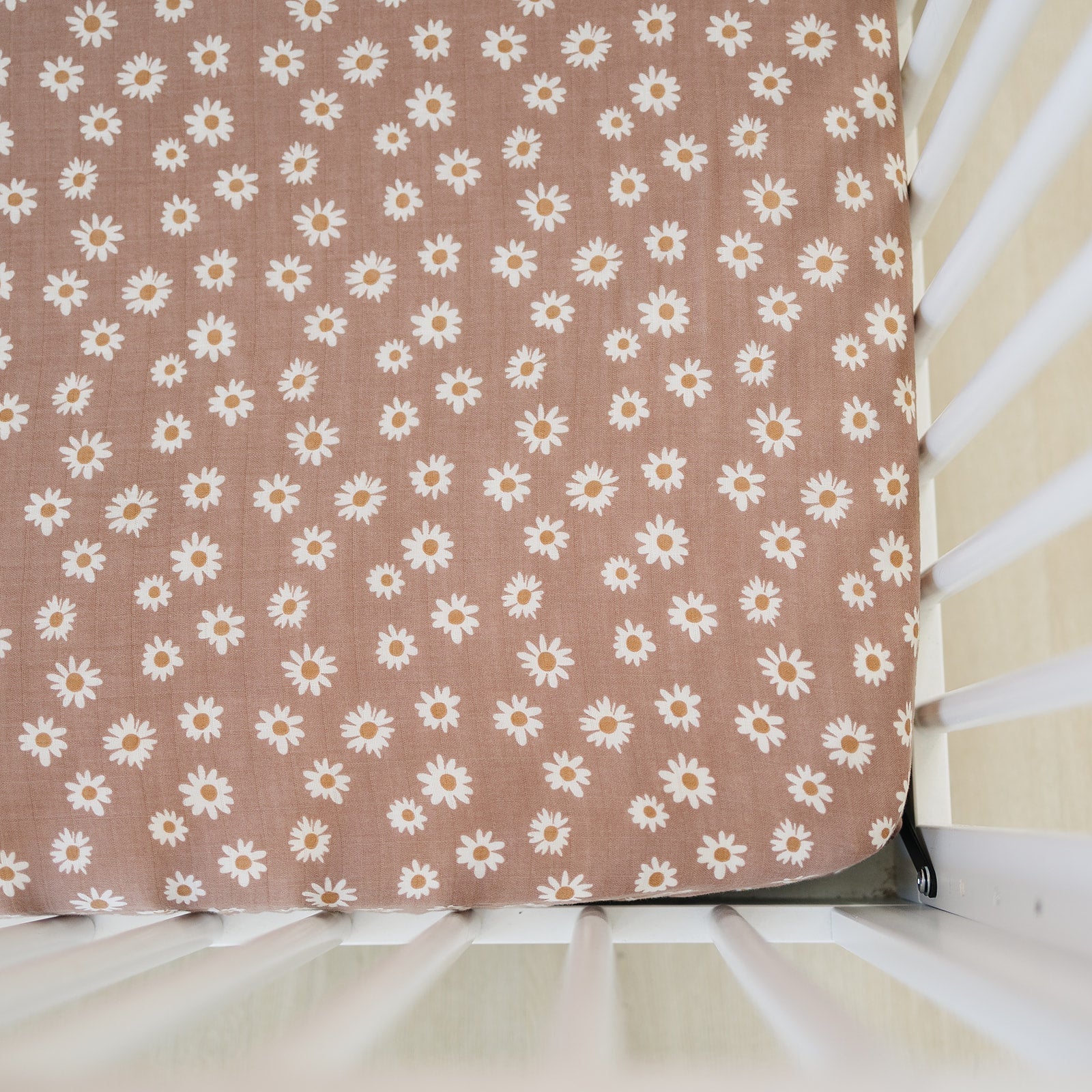 Daisy Dream Muslin Crib Sheet - Textile, Linens, Brown, Creative arts, Polka dot | Everetts Place