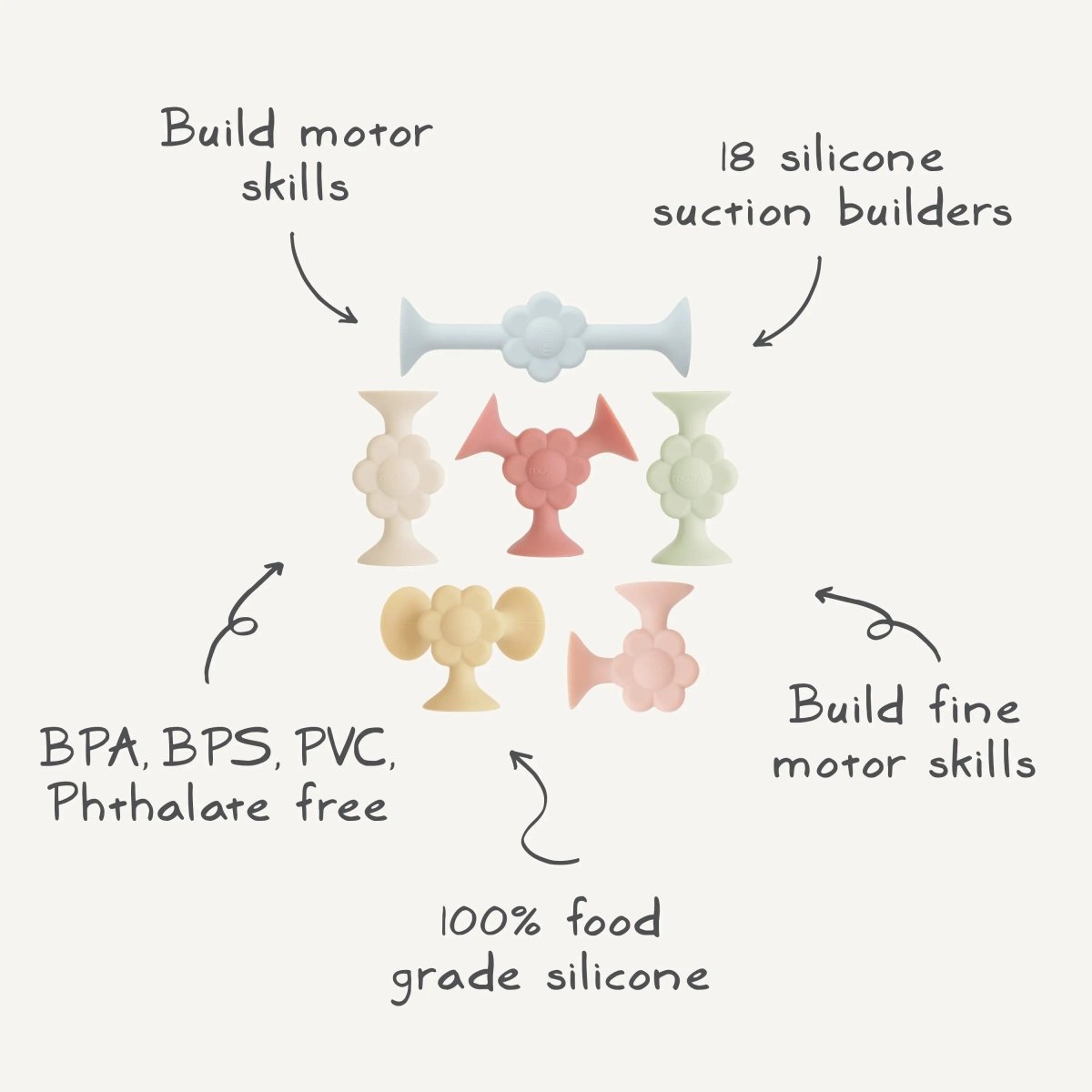 Mushie Daisy Silicone Suction Builder Toys Set of 18 Flexible Non-Toxic Fun for Motor Skills and Creativity -