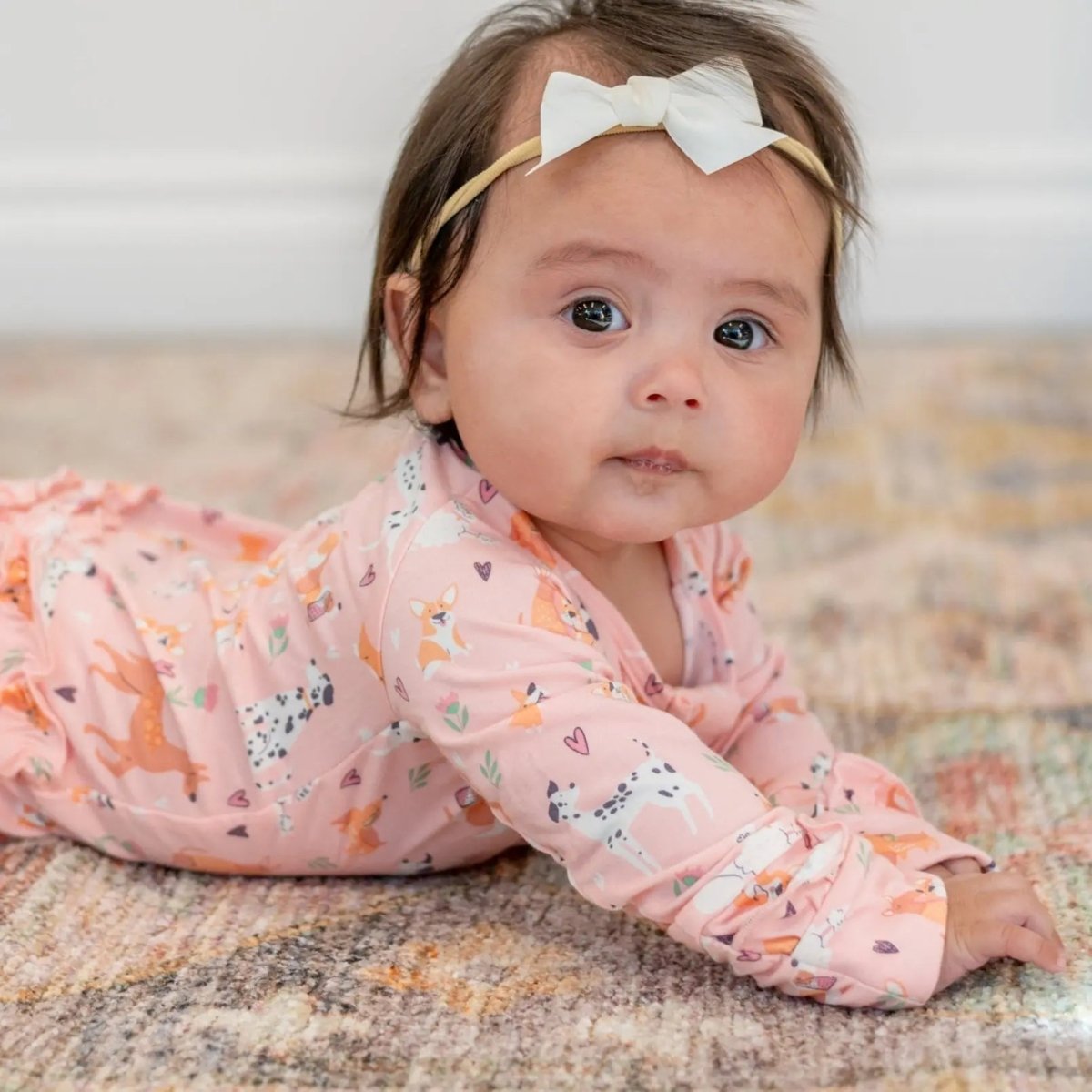 Sweet Bamboo Dalmatian Poodle Puppy Ruffle Footie with Two Way Zipper for Babies - 