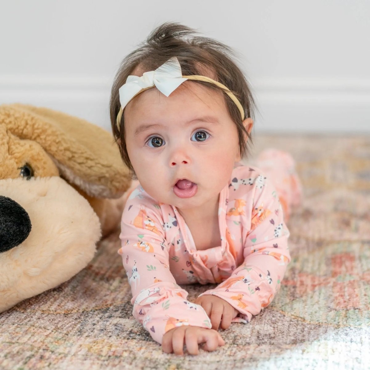 Sweet Bamboo Dalmatian Poodle Puppy Ruffle Footie with Two Way Zipper for Babies - 