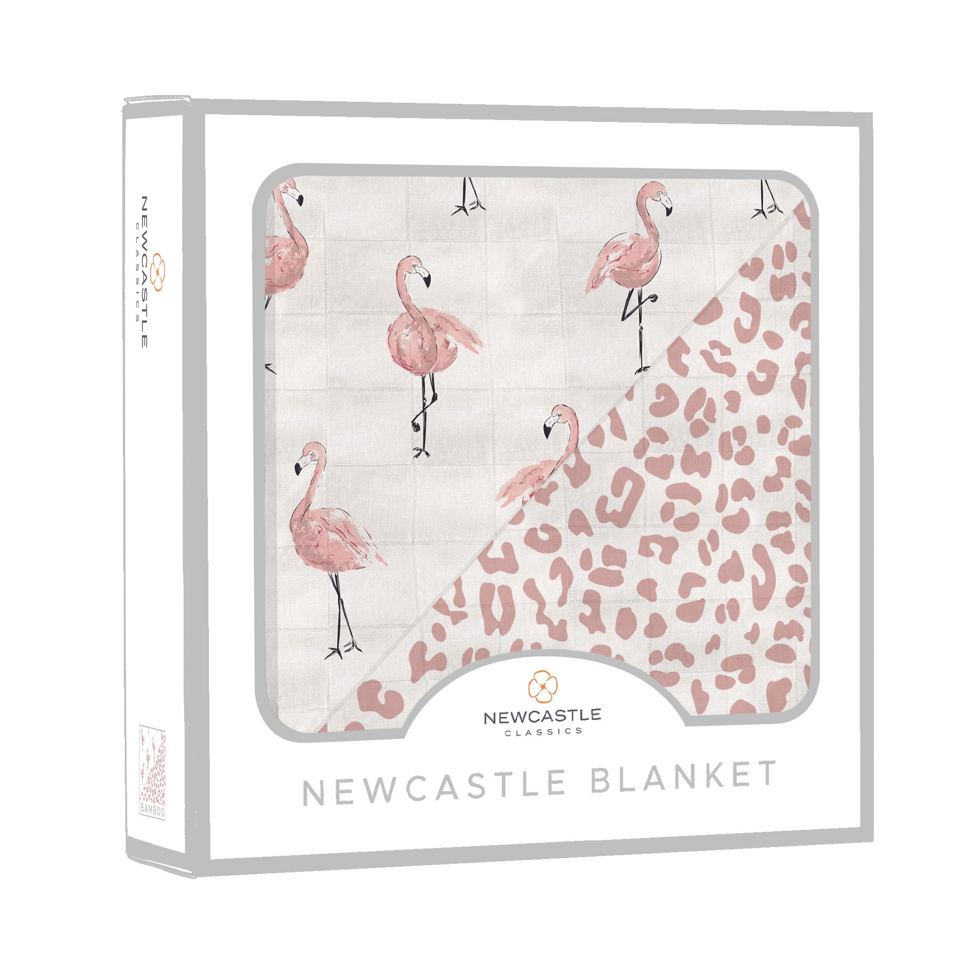 Dancing Flamingo and Little Leopard Newcastle Blanket 100 Percent Natural Bamboo Muslin 47 Inch x 47 Inch Four Layer Soft Breathable Baby Blanket Newcastle Classics
