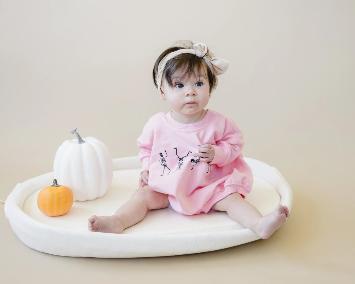 Little Joy Co. Dancing Skeletons Graphic Sweatshirt Romper Pink Cozy - Everetts Place Boutique - 