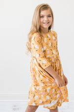 Mila & Rose ® Dandelions in Fall Three Quarter Sleeve Twirl Pocket Dress - 