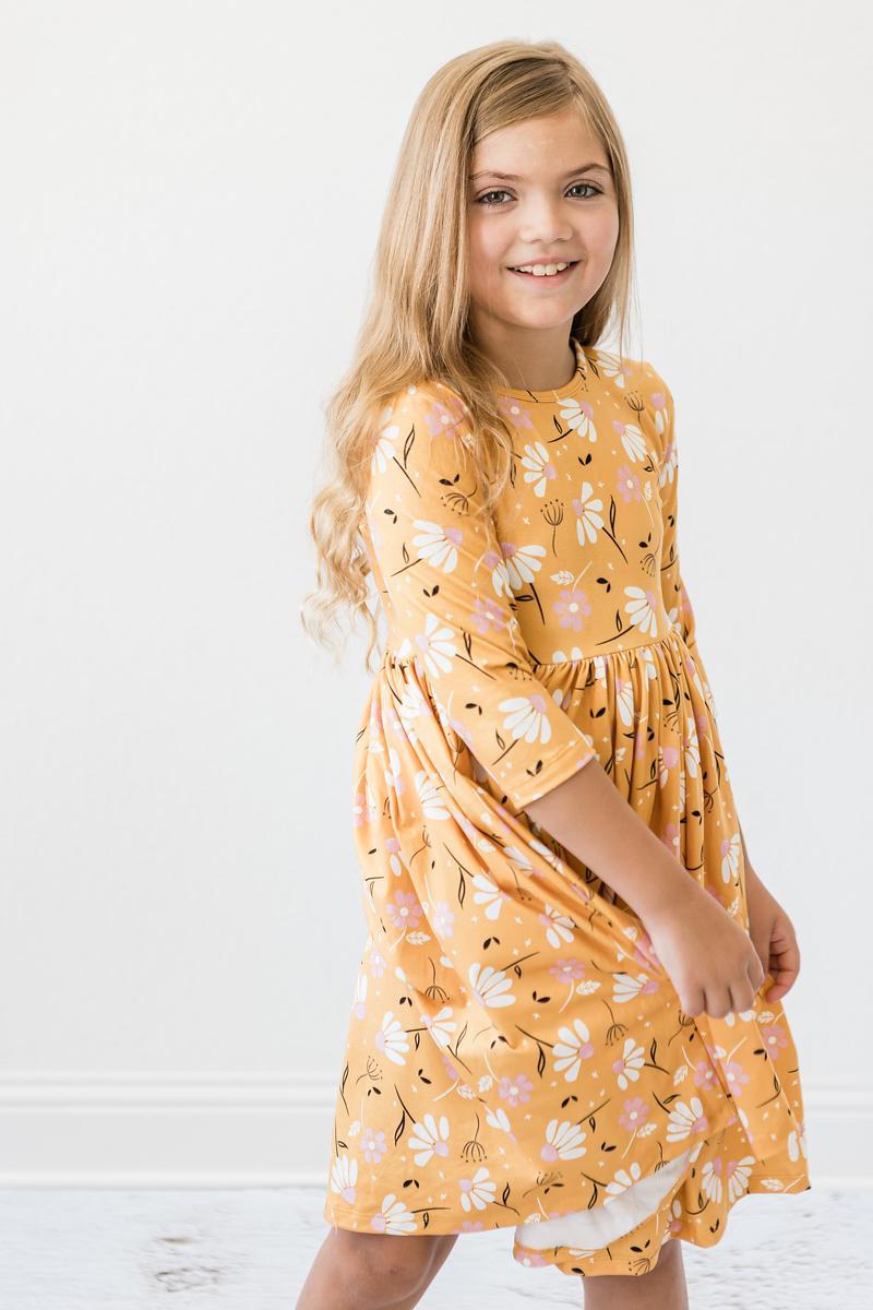 Mila & Rose ® Dandelions in Fall Three Quarter Sleeve Twirl Pocket Dress - 