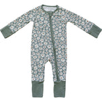 Mebie Baby Dark Green Daisy Ribbed Bamboo Zipper - 