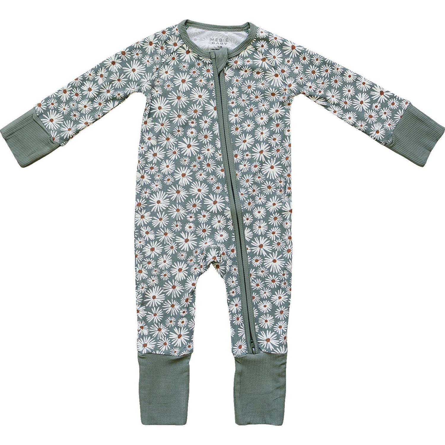 Mebie Baby Dark Green Daisy Ribbed Bamboo Zipper - 