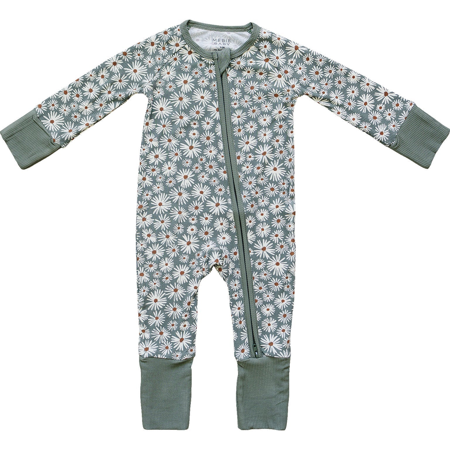 Mebie Baby Dark Green Daisy Ribbed Bamboo Zipper - 