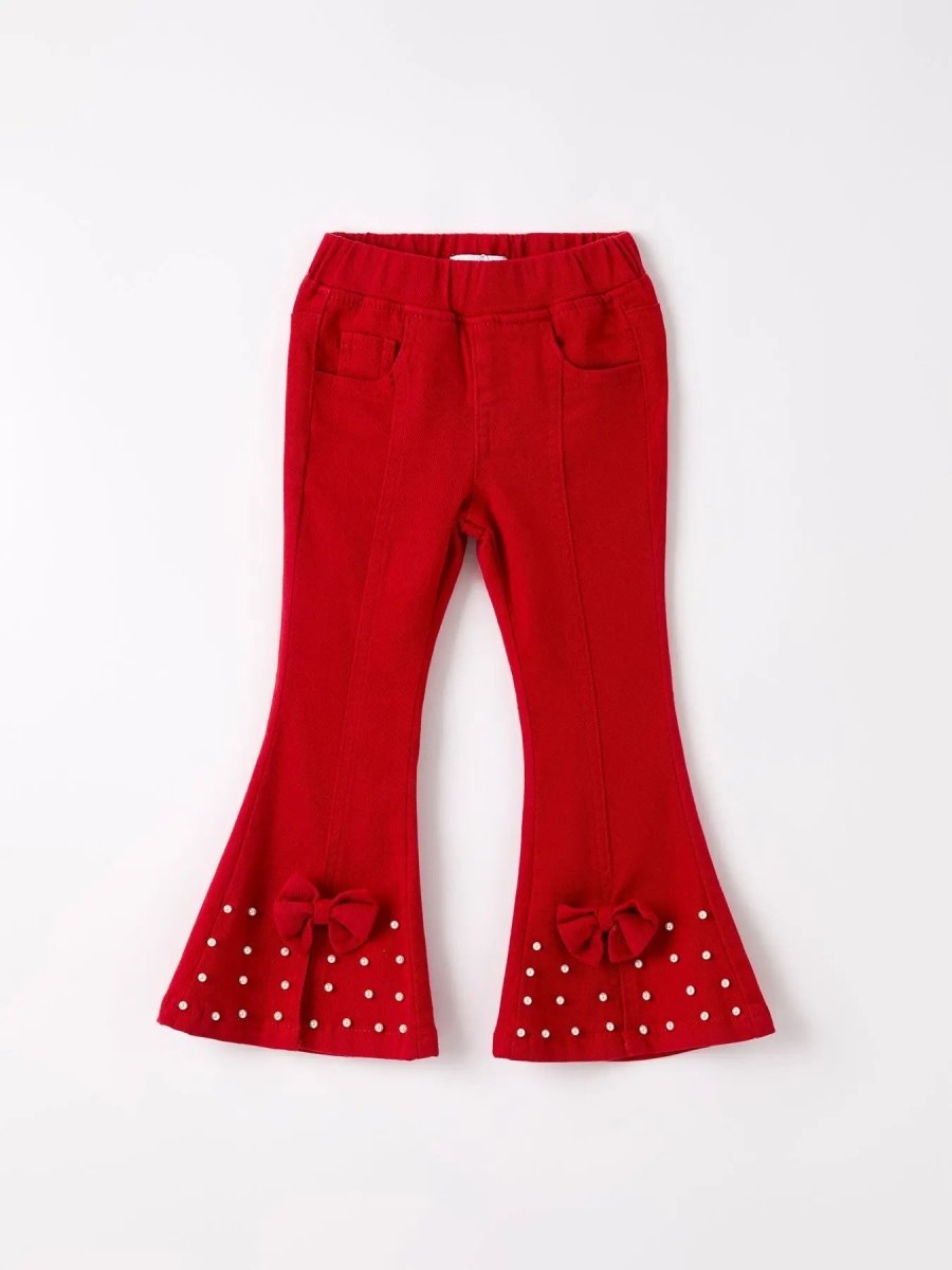 Rylee Faith Designs Dark Red Flared Elastic Jeans - Everetts Place Boutique - 