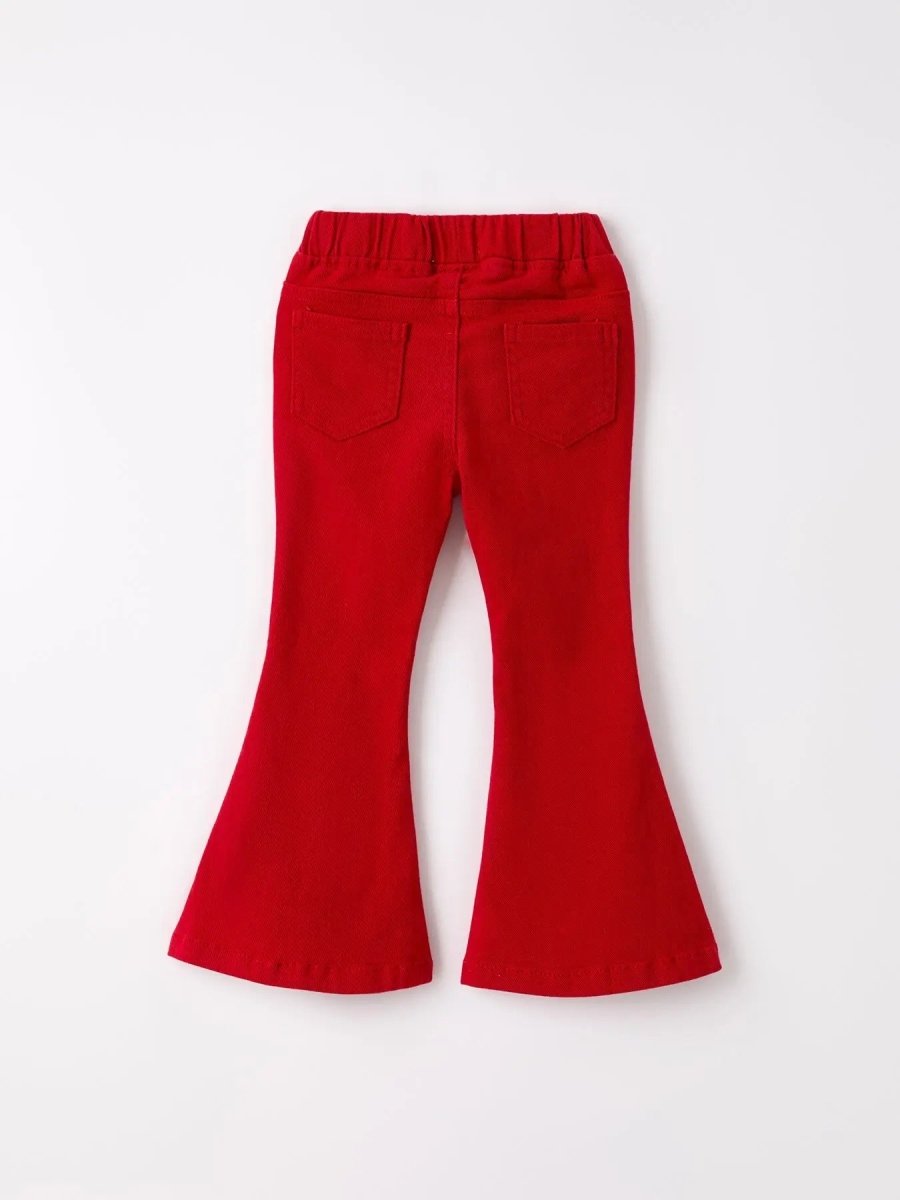 Rylee Faith Designs Dark Red Flared Elastic Jeans - Everetts Place Boutique - 