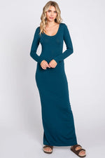 PinkBlush Dark Teal Maternity Maxi Dress with Long Sleeves for Expecting Mothers - 