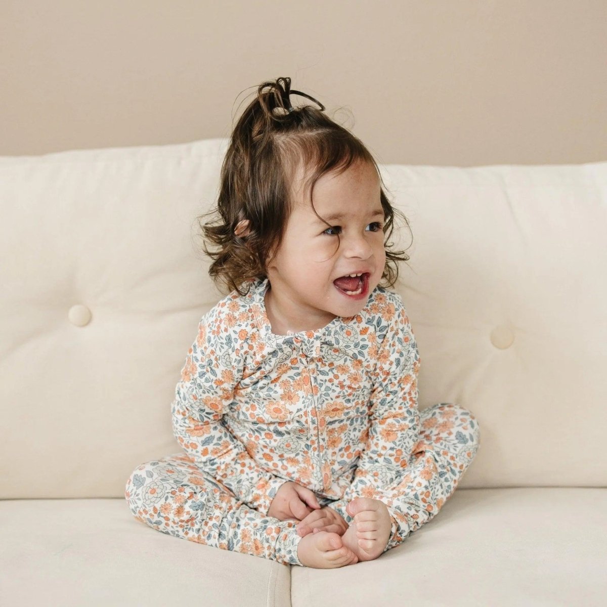 Little Joy Co. Darling Ditsy Bamboo Zippy Romper With Foldover Feet - Everetts Place Boutique - 