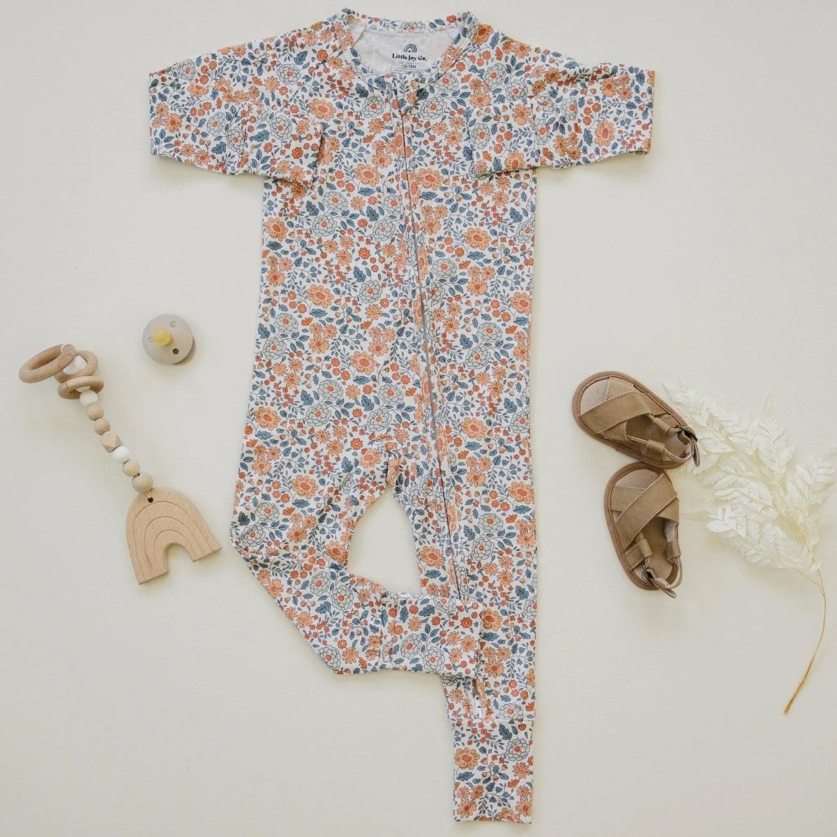 Little Joy Co. Darling Ditsy Bamboo Zippy Romper With Foldover Feet - Everetts Place Boutique - 