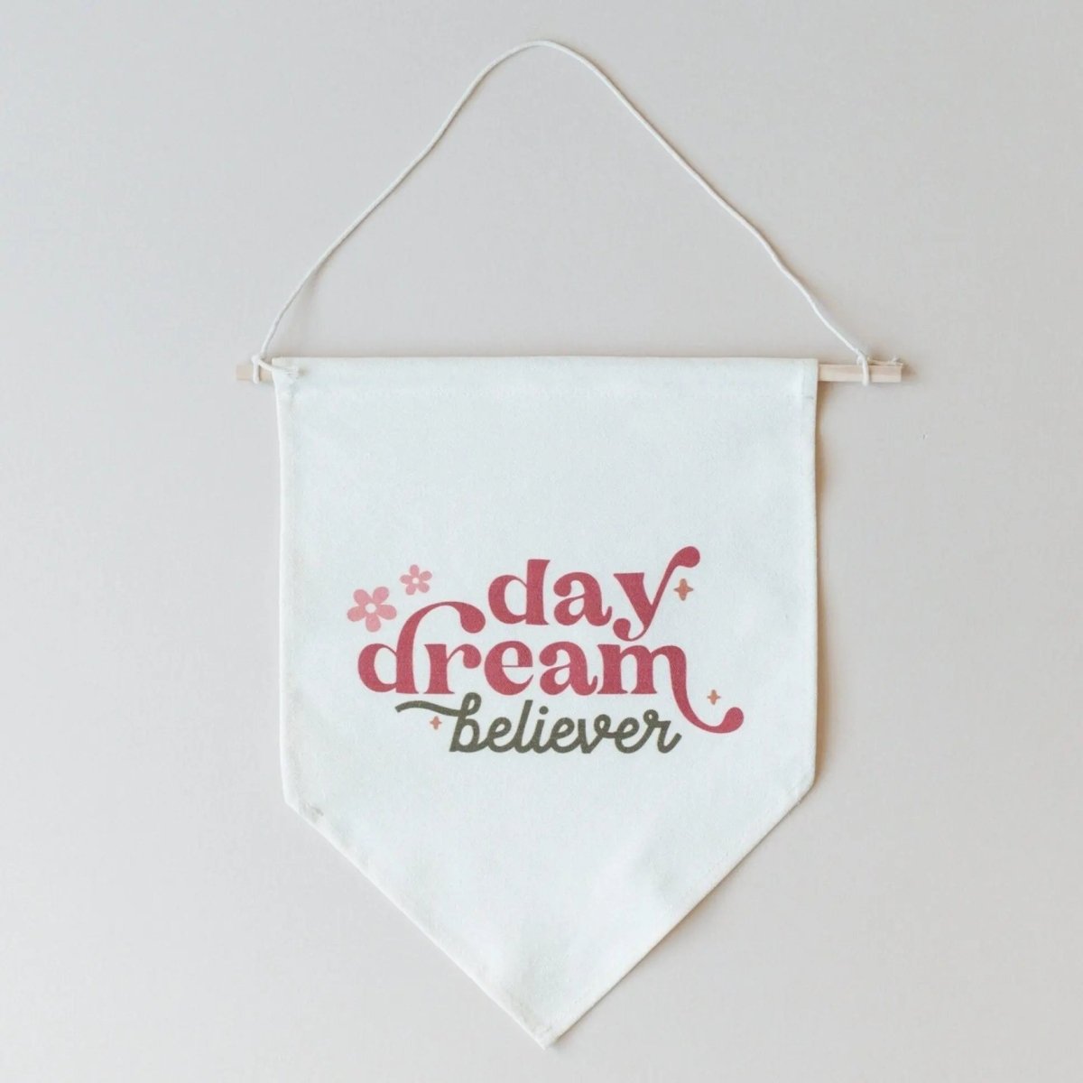 Little Joy Co. Daydream Believer Canvas Pennant Natural Wooden Dowel - Everetts Place Boutique - 