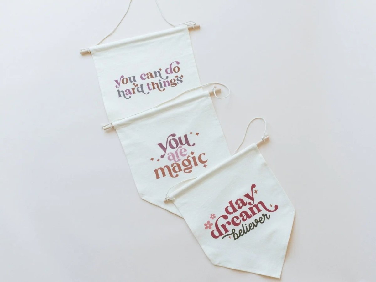 Little Joy Co. Daydream Believer Canvas Pennant Natural Wooden Dowel - Everetts Place Boutique - 