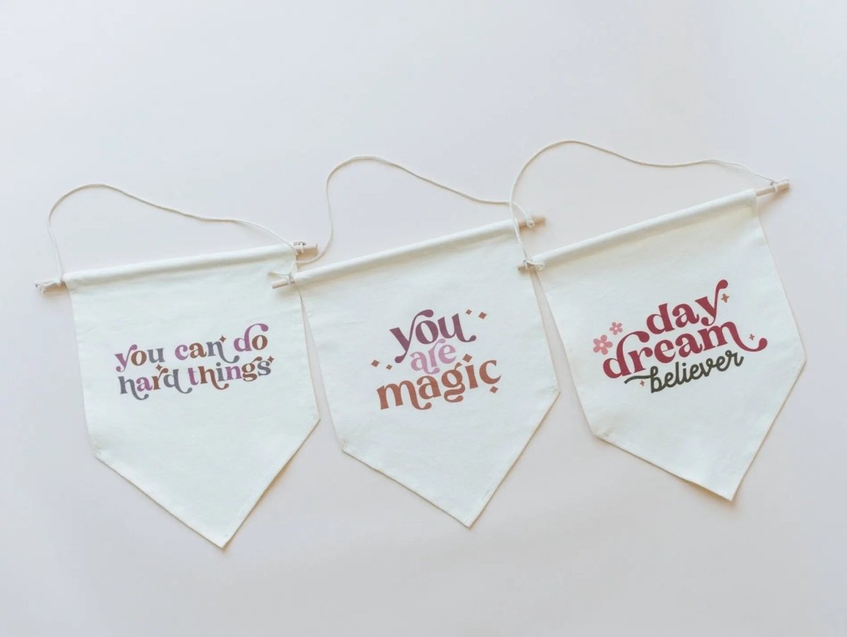 Little Joy Co. Daydream Believer Canvas Pennant Natural Wooden Dowel - Everetts Place Boutique - 
