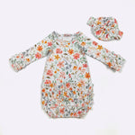 Clover Cottage newborn bamboo blend baby gown with matching headband.