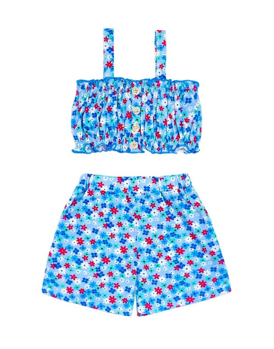 Cutie Patootie Clothing - TKSS-3006T-AMY01 Toddler's 2 Piece Floral Short Set  - Blue/Red Floral / 5 by Cutie Patootie Clothing at Everetts Place