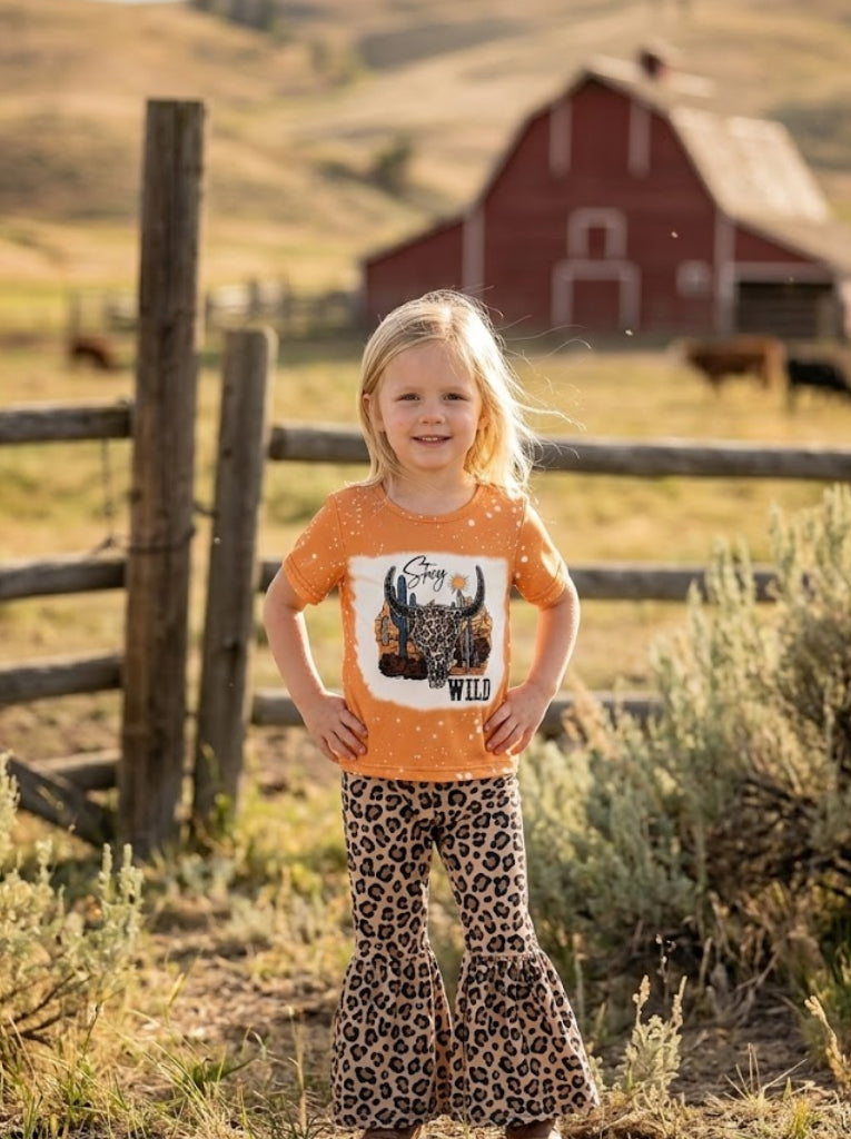 Organic baby girls western leopard print outfit set by Rylee Faith Designs.
