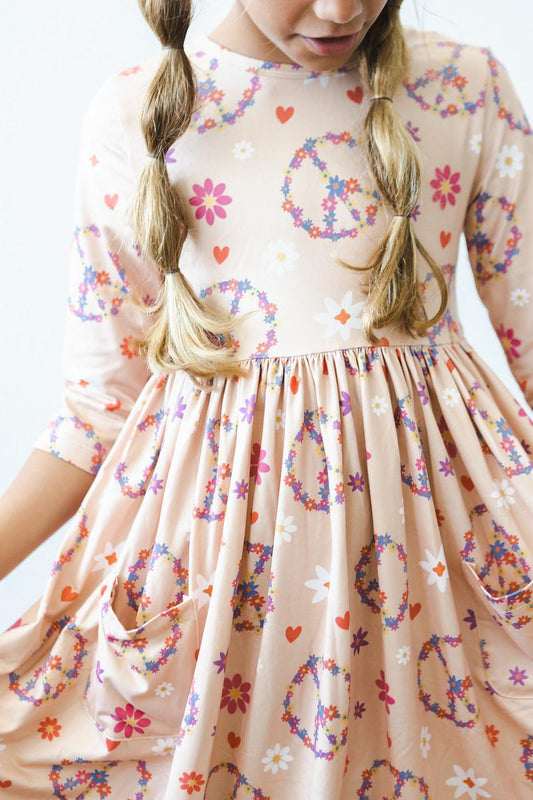 Mila & Rose ® Flower Child Three Quarter Sleeve Twirl Dress With Pockets - Apparel & Accessories > Clothing > Dresses Twirl Pocket Dress 3/4