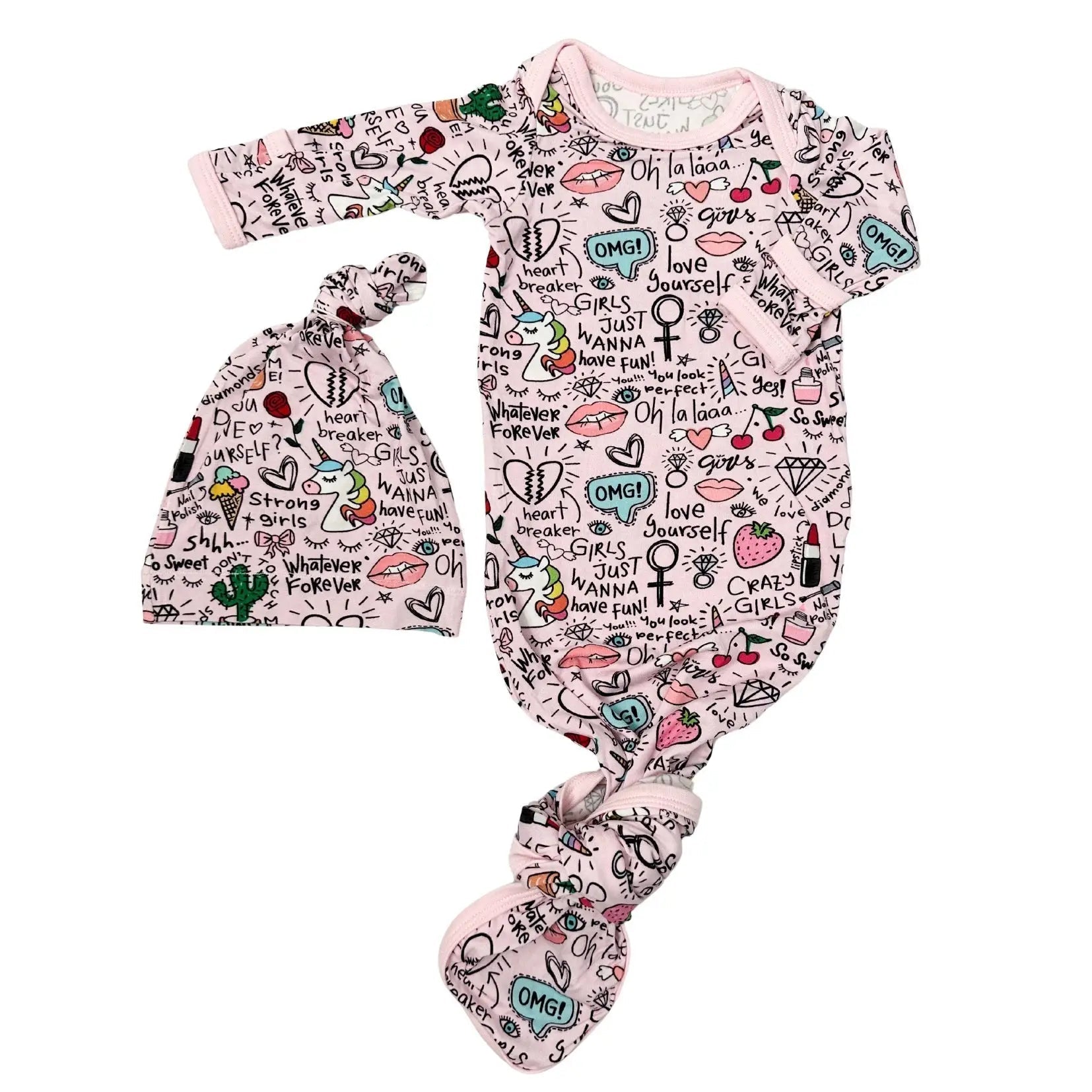 Dear Diary Gown & Hat - Baby & Toddler Clothing, Sleeve, White, Textile, Pink | Everetts Place