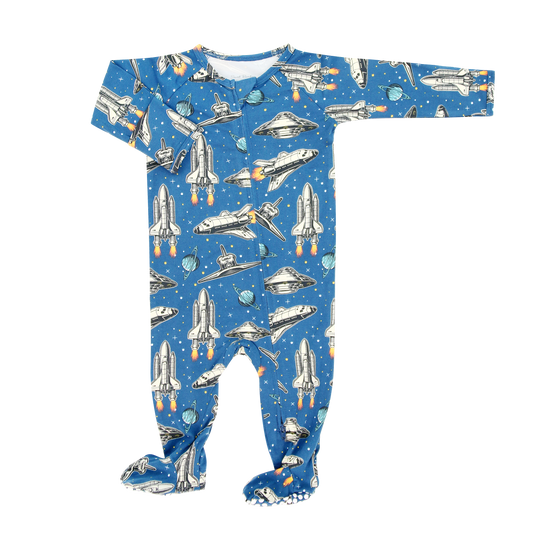 Deep In Orbit Zipper Footie Two Way Zip Silky Fabric Sweet Bamboo Everetts Place: Online Boutique
