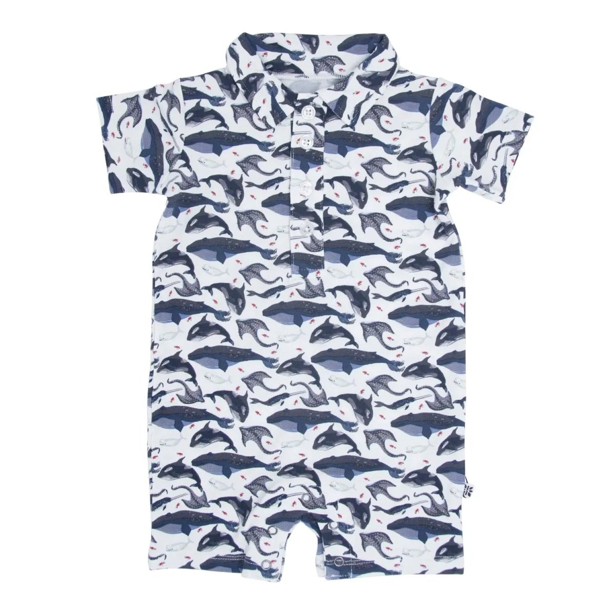 Sweet Bamboo Deep Sea Creatures Whale Polo Romper with Snap Closure for Boys - 