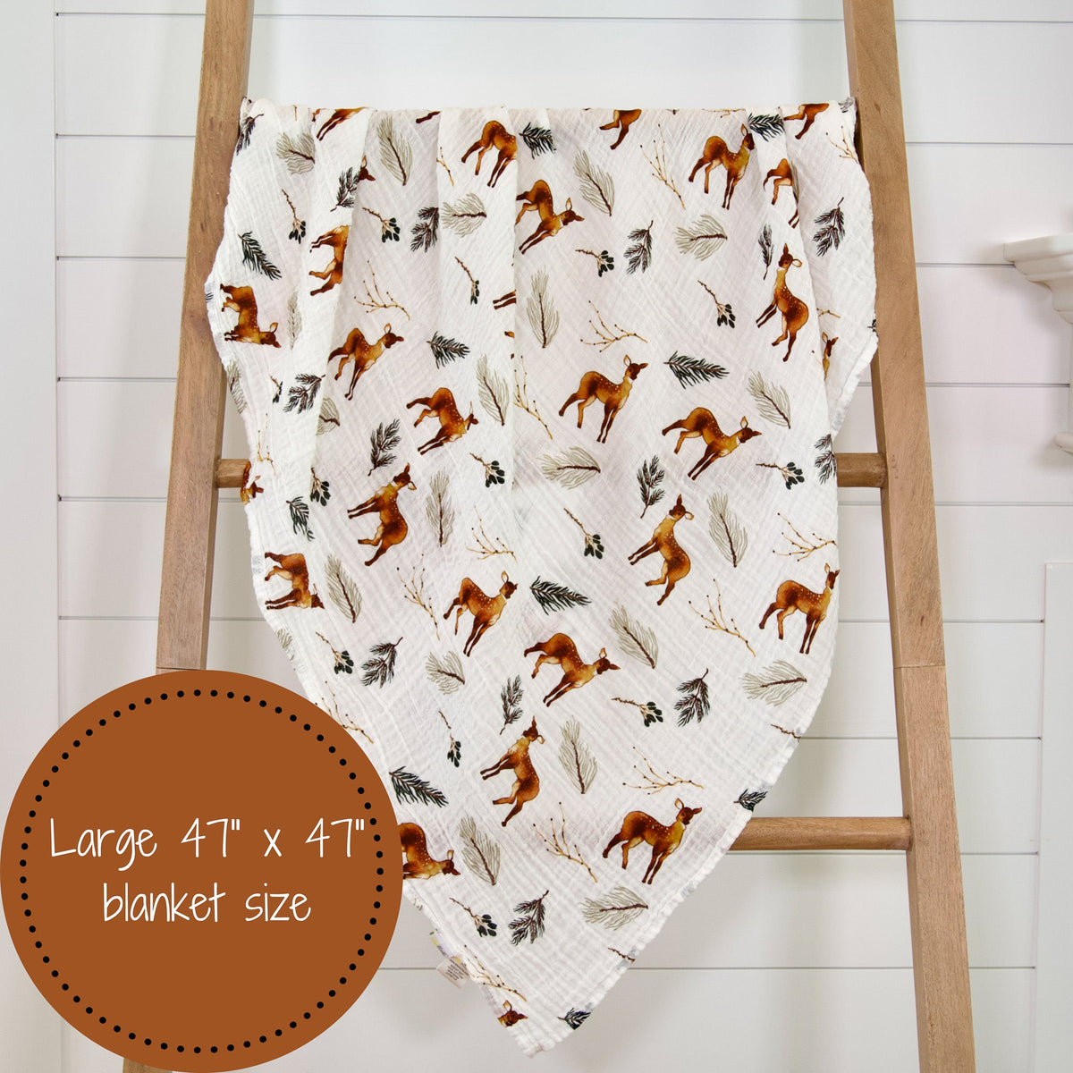 Organic Cotton Muslin Swaddle Blanket - Deer Print by LollyBanks